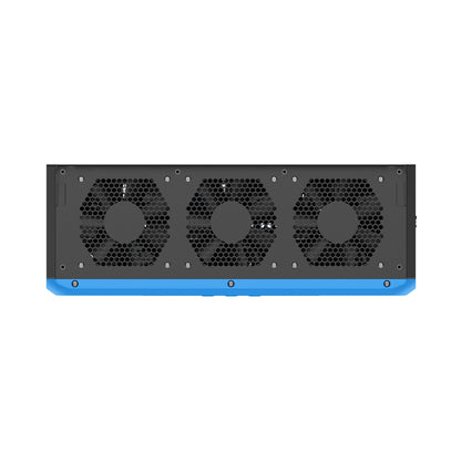 Computer cooling system with three fans on a white background
