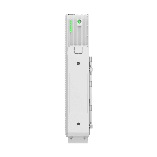 White electronic module with green indicator on a transparent background
