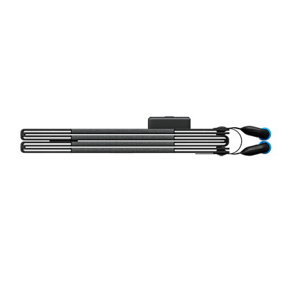 Black metal rod with attachments on a white background