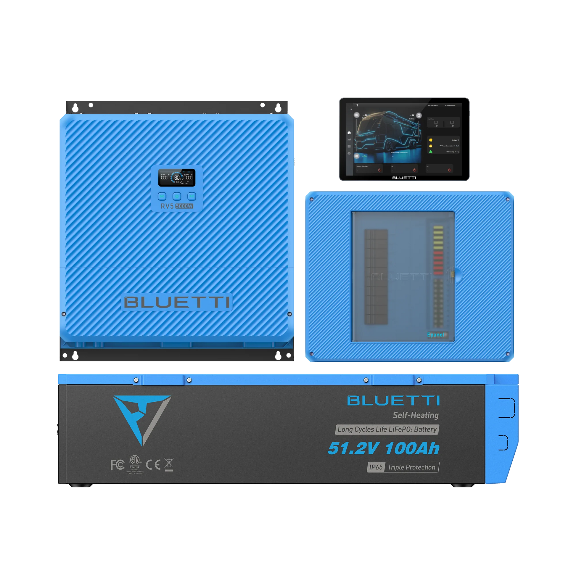 Collection of BLUETTI battery and power station products on a white background
