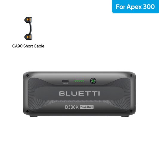 Bluetti power station with CA90 short cable on a white background