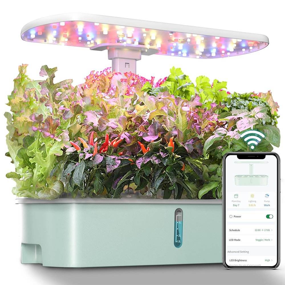 Smart Hydroponic Indoor Garden with App-Controlled Full Spectrum LED Grow Lights