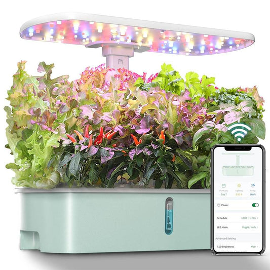 Smart Hydroponic Indoor Garden with App-Controlled Full Spectrum LED Grow Lights