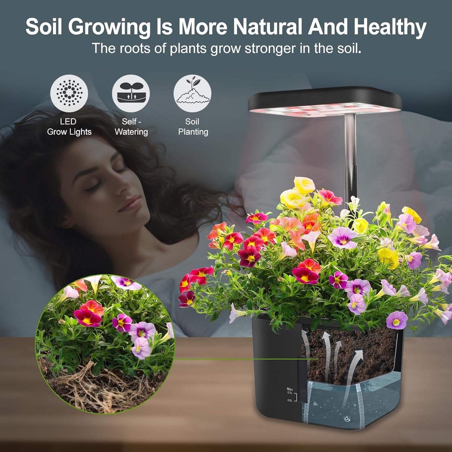 Smart Hydroponic Indoor Garden with App-Controlled Full Spectrum LED Grow Lights